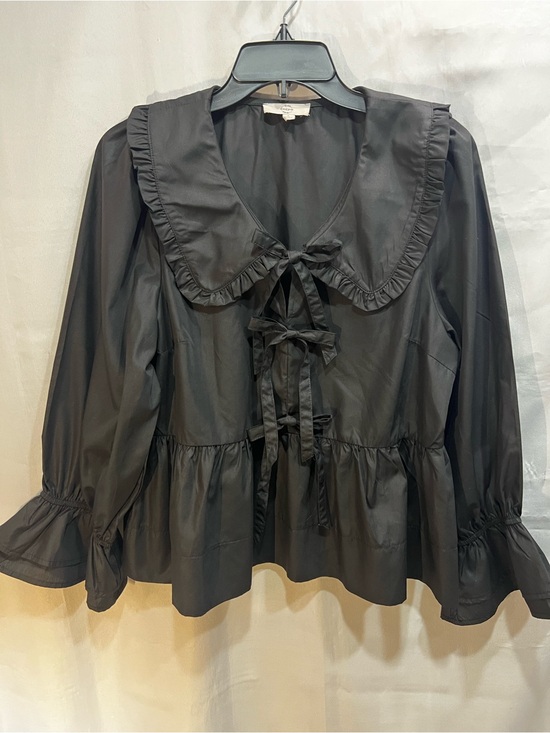 entro Tops - Entro Black Peplum Blouse Ruffle Sleeves Peter Pan Collar Bows Size L